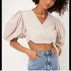 Nasty Gal Puff Sleeve Wrap Top